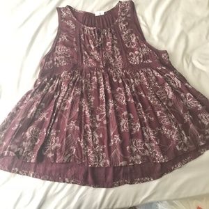 Melrose and Market Maroon and Cream flower Blouse